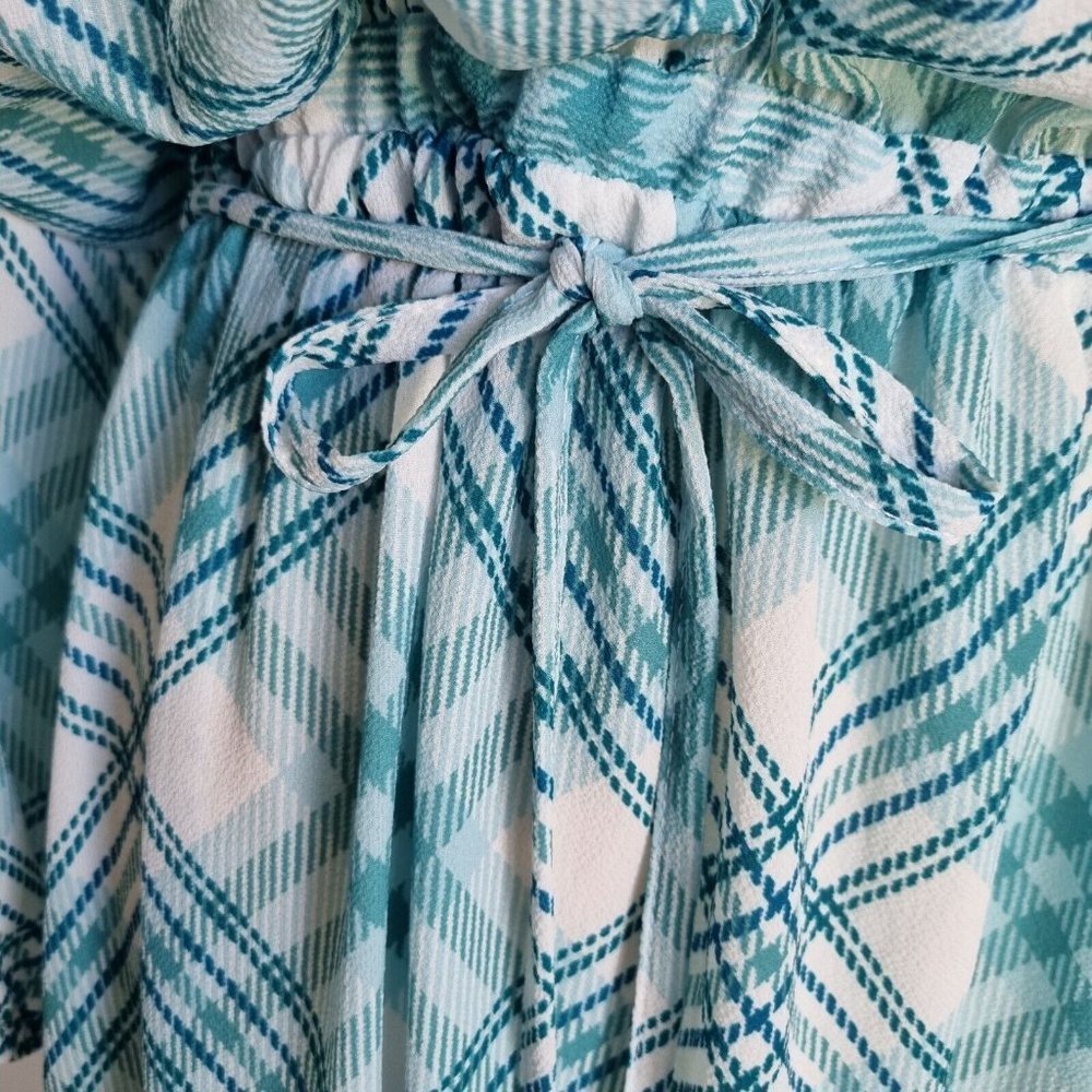 Boho Bird Birdsnest White & Green Plaid Maxi Dress with Belt Plus Size 22 - Picture 6 of 8